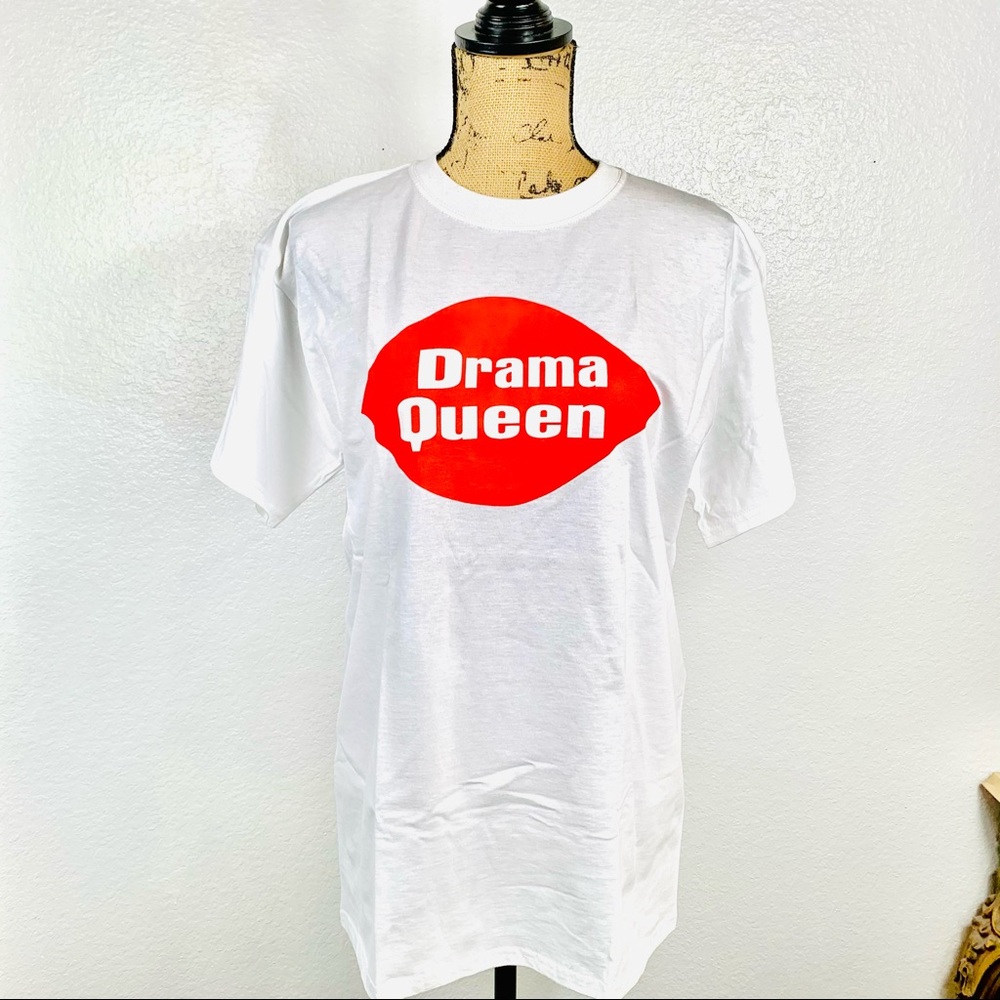 Kids Tee “Drama Queen” New White Tshirt in medium, size 8 / 10.